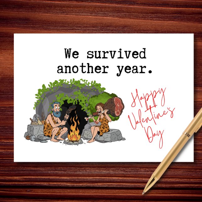 Carte We Survived Another Year Funny Valentine’s (Built on fire, meat, and commitment.)