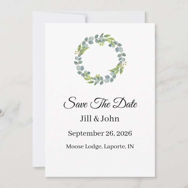Carte Wedding Eucalyptus Wreath Vertical  Save the Date  (Devant)