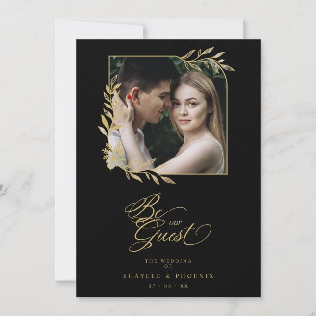 Carte Wedding Luxury Golden Branches Frame Chic Photo (Devant)
