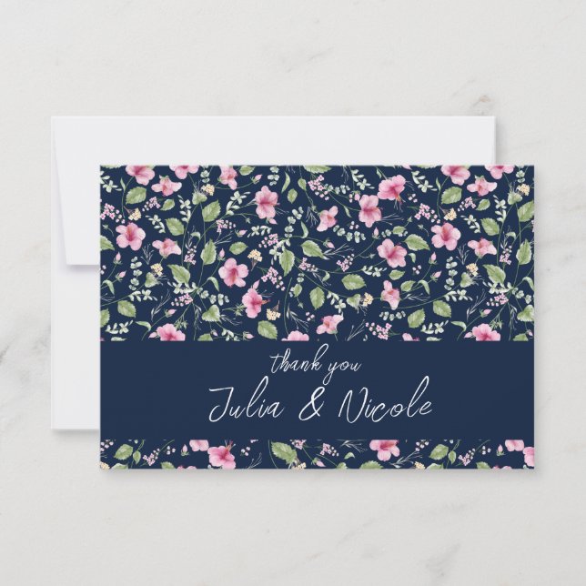 Carte Wedding shower en fleur d'Hibiscus rose bleu marin (Devant)