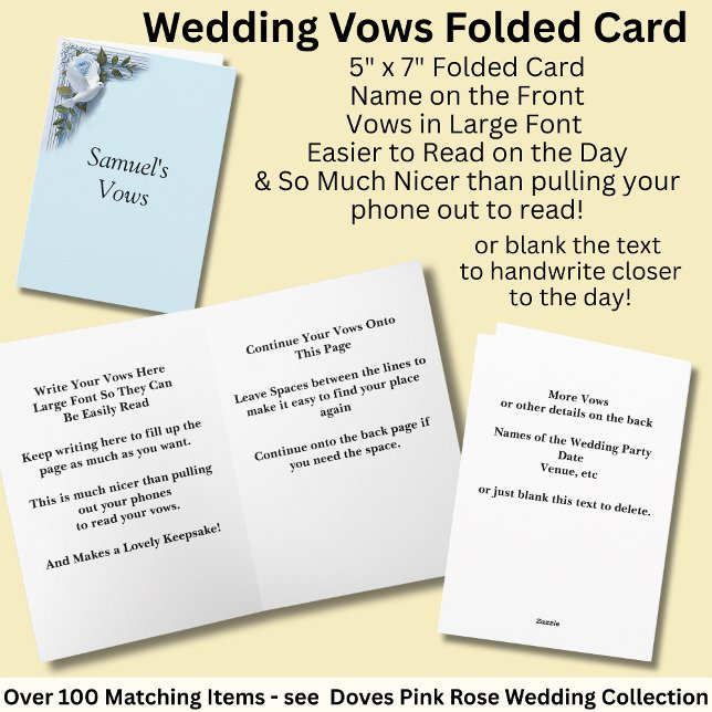 Carte Wedding Vows Folded Card Blue Roses & Doves (Créateur téléchargé)