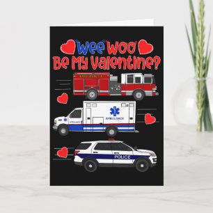 Carte Wee Woo Sois Ma Saint-Valentin Camion de pompiers 