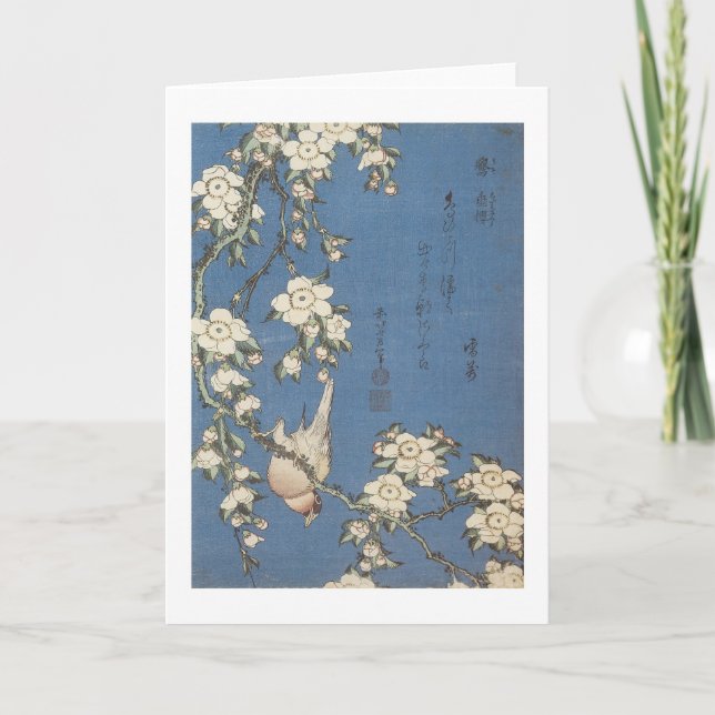 Carte Weeping Cherry and Bullfinch, Hokusai, 1834 (Devant)