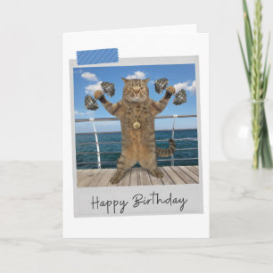 Carte Weighlifter Cat Funny Birthday Card