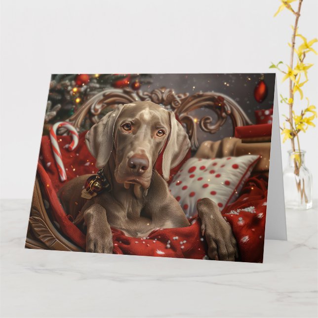 Carte Weimaraner Chien Festif de Noël (Fleur jaune)