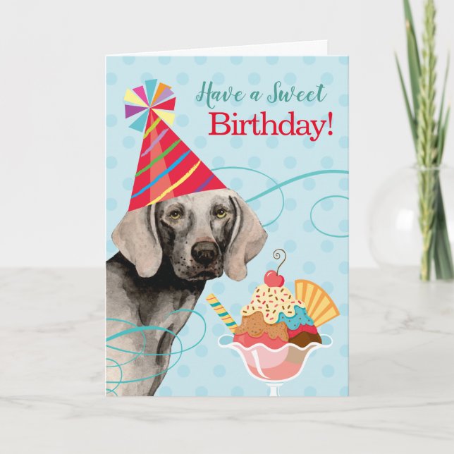 Carte Weimaraner d'anniversaire douce (Devant)