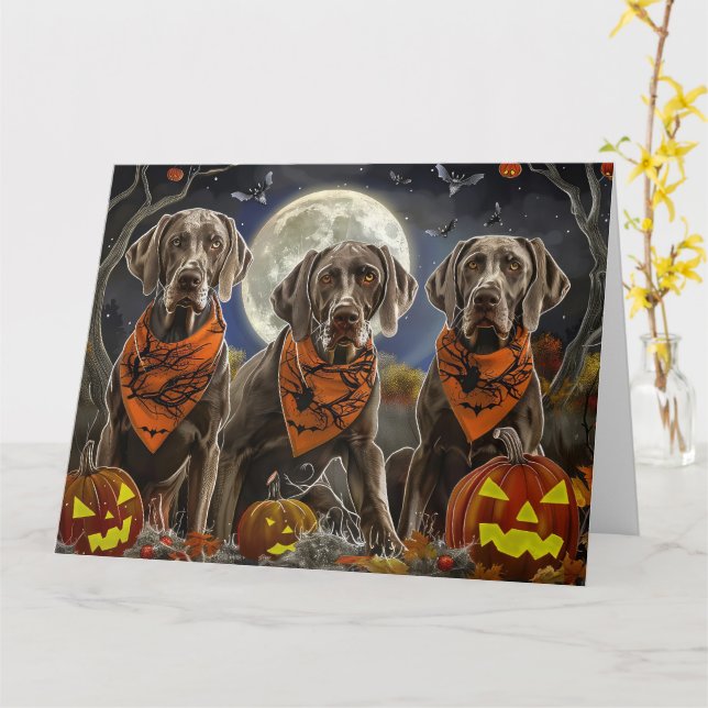 Carte Weimaraner Halloween Éffrayant (Fleur jaune)