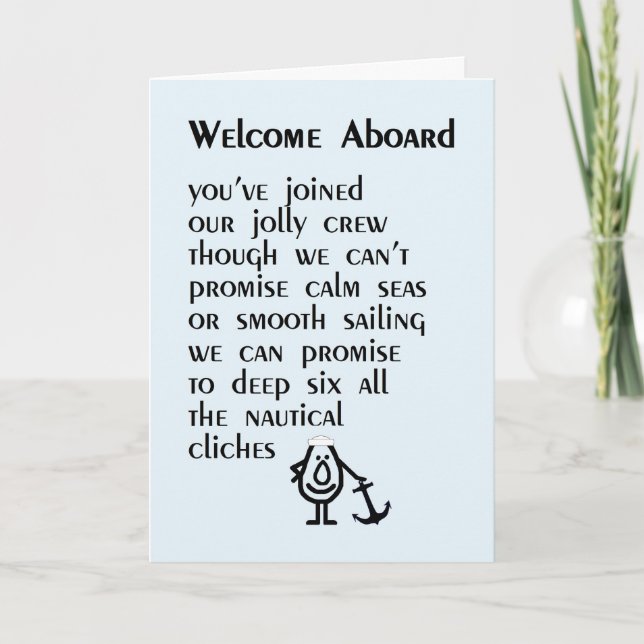 Carte Welcome Aboard - un poème amusant pour votre nouve (Devant)