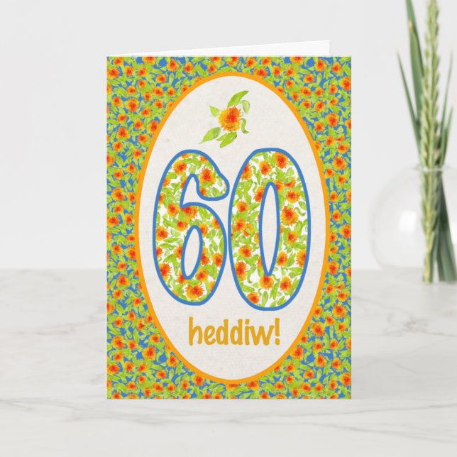 Carte Welsh 60th Birthday Card, Orange Pot Marigolds (Devant)