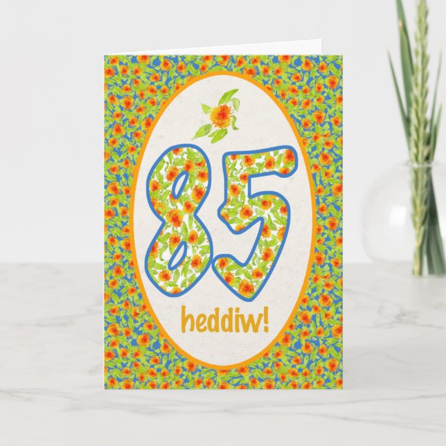 Carte Welsh 85th Birthday Card, Orange Pot Marigolds (Devant)