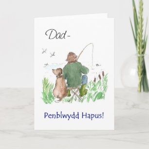 Carte Welsh Greeting Birthday Card for a Man: Fishing