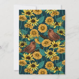 Carte Wens et fleurs sur bleu foncé