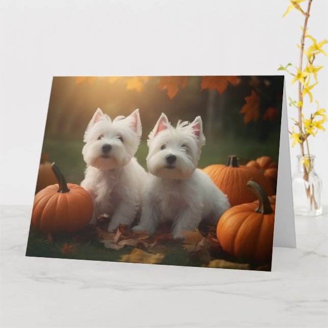 Carte West Highland White Terrier Chiot Citrouille d'aut (Fleur jaune)
