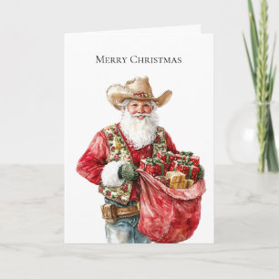 Carte Western Christmas Cowboy Père Noël