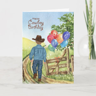 Carte Western Cowboy avec Balloon Boy 6e anniversaire