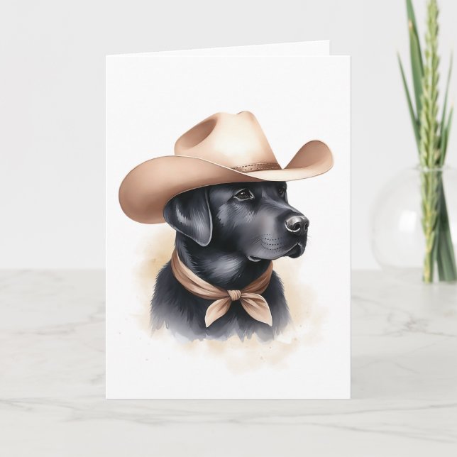 Carte Western Cowboy Black Lab Art Style Country (Devant)