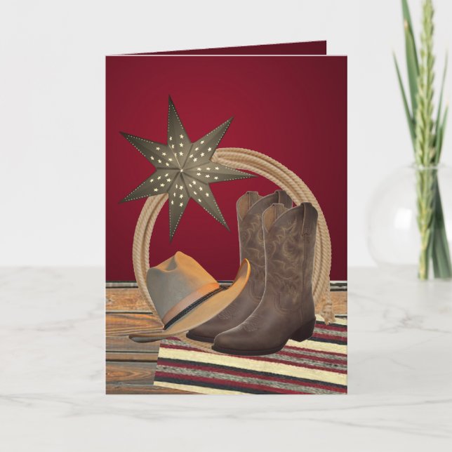 Carte Western Cowboy Casquette Boots corde Star Christma (Devant)