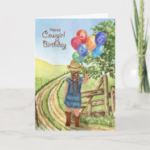 Western Cowgirl avec Balloon Girl 5e anniversaire