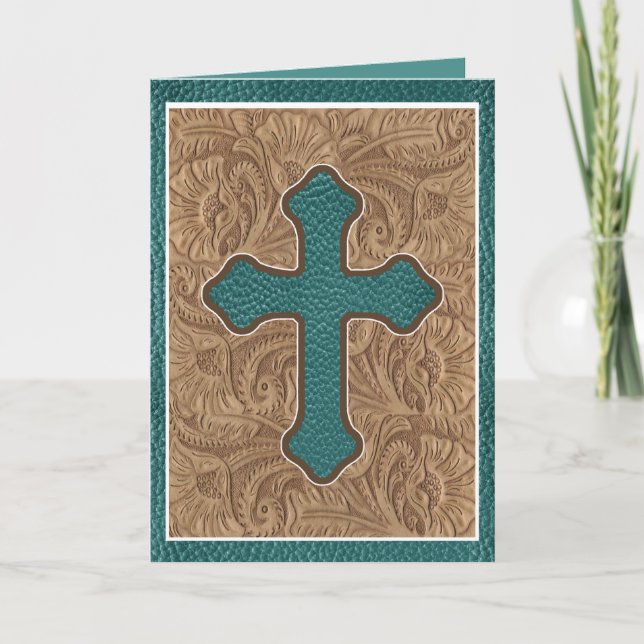 Carte Western Cross Cuir Imprimer Tissu Turquoise (Devant)