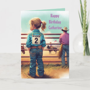 Carte Western Little Cowgirl 2e Anniversaire Rodéo Perso
