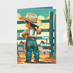 Carte Western Little Cowgirl 3e anniversaire Rodéo perso