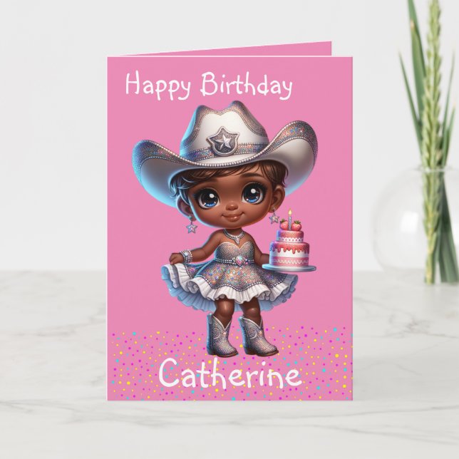 Carte Western Little Cowgirl First Birday Custom (Devant)