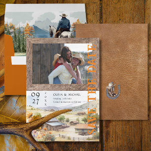 Carte Western Ranch Mariage Photo Enregistrer la date