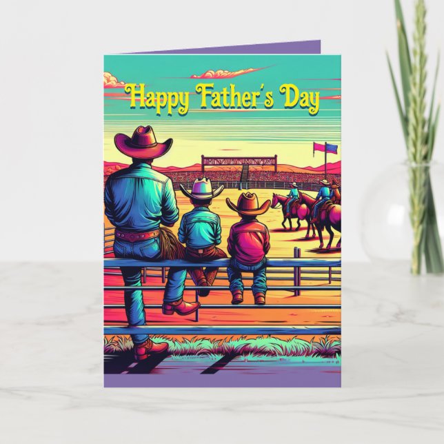 Carte Western Rodeo Cowboys Fête des pères personnalisée (Devant)