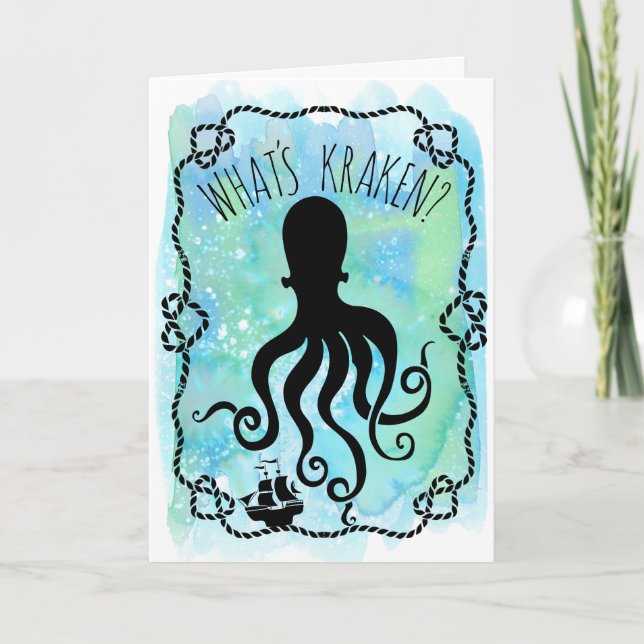 Carte Whats Kraken Cute Nautical Pun | Hello Missing You (Devant)