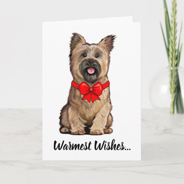 Carte Wheaten Cairn Terrier portant un arc de Noël (Devant)
