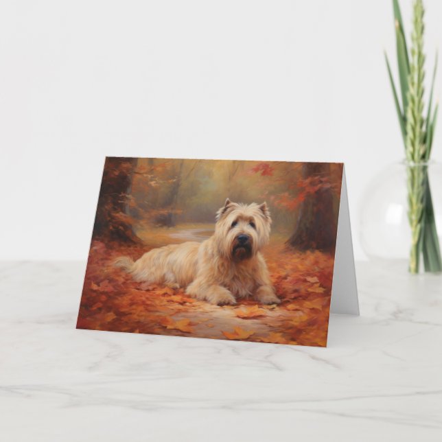 Carte Wheaten Terrier dans les feuilles d'automne automn (Devant)