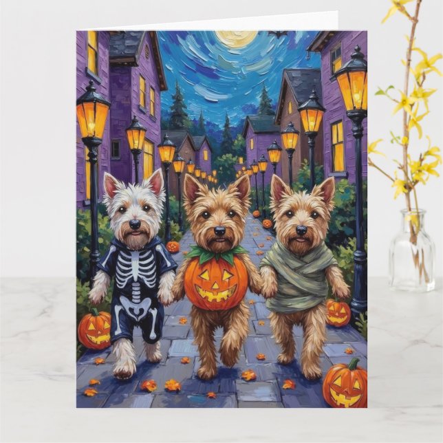 Carte Wheaten Terrier Dogs In Halloween Cotumes (Fleur jaune)