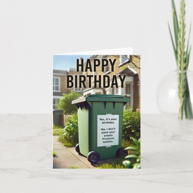 Carte Wheelie Funny Birthday - Prosecco Bin Edition (Devant)