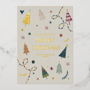 Carte Whimsical Boho Christmas Trees Gold