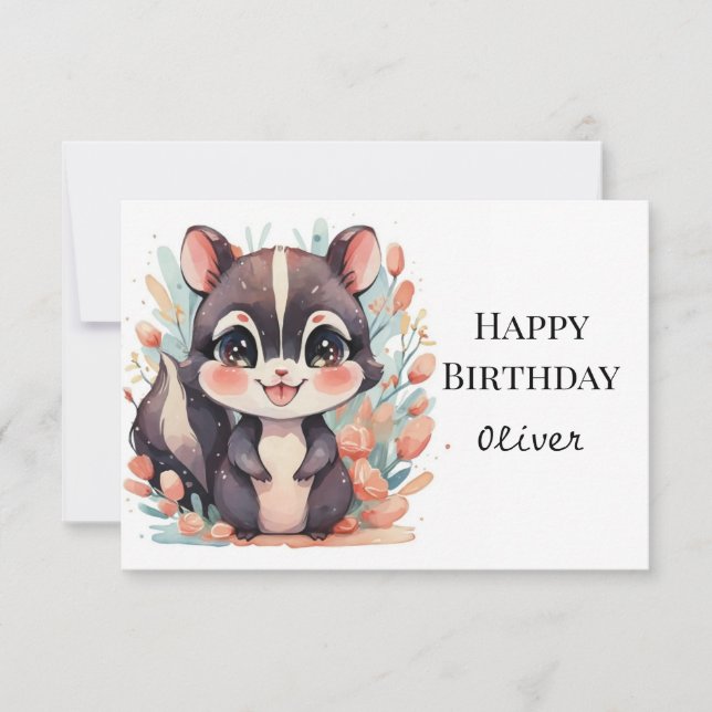 Carte Whimsical Children's Skunk Anniversaire (Devant)