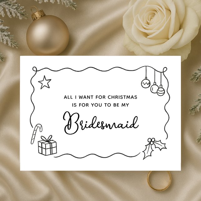 Carte Whimsical Christmas Hand Drawn Bridesmaid Proposal (Créateur téléchargé)