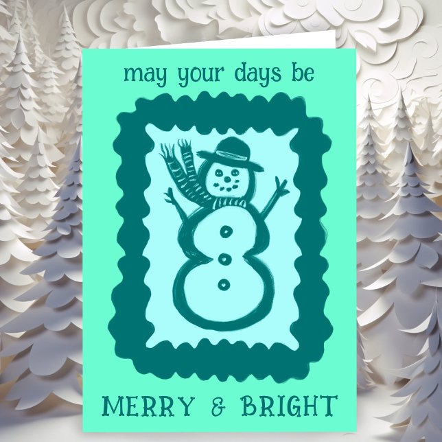 Carte Whimsical Christmas Snowman Merry & Bright Holiday (Whimsical Christmas Snowman Merry & Bright Holiday Card
)