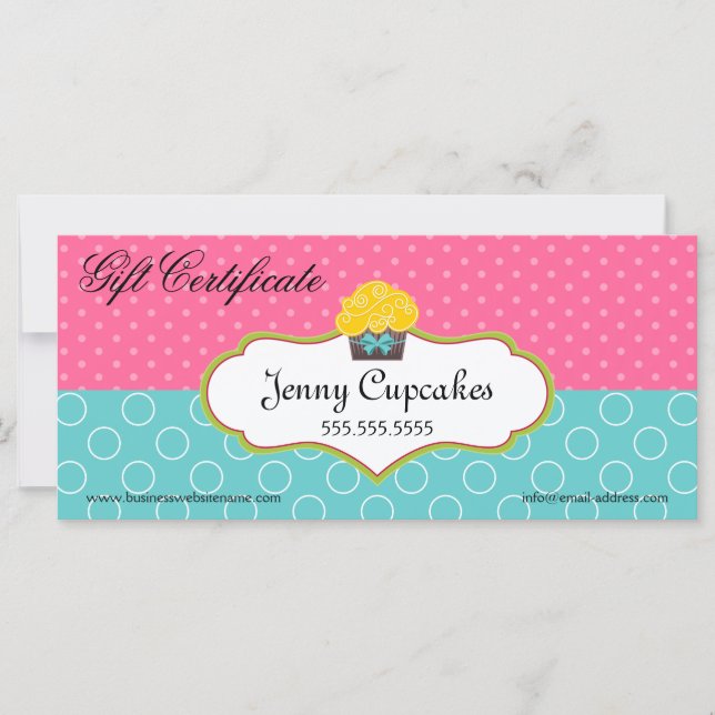Carte Whimsical Cupcake Boulangerie Certificat cadeau (Devant)