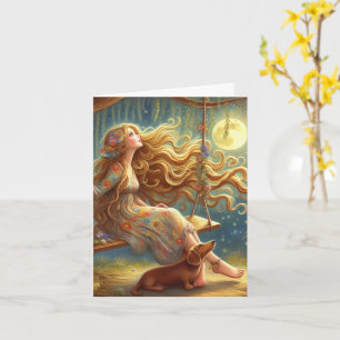Carte Whimsical Dachshund and Girl Téléchargeable