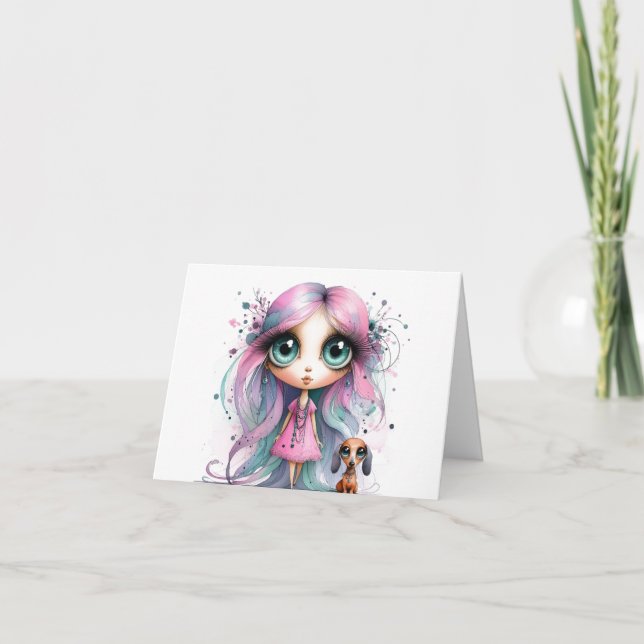 Carte Whimsical Dachshund Hello (Devant)