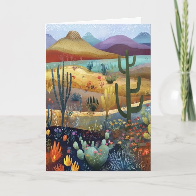 Carte Whimsical Desert Scene Bonjour Salutation (Devant)