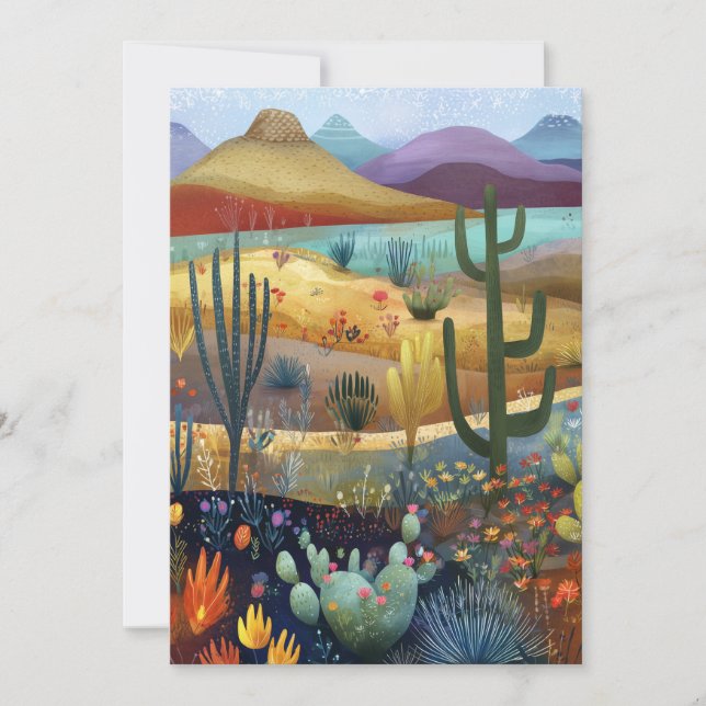 Carte Whimsical Desert Scene Hello Plat (Devant)