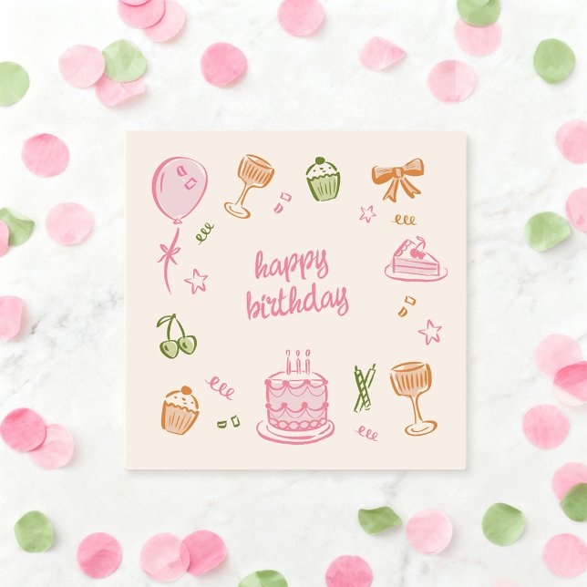 Carte Whimsical Doodle Sketches Happy Birthday (Créateur téléchargé)