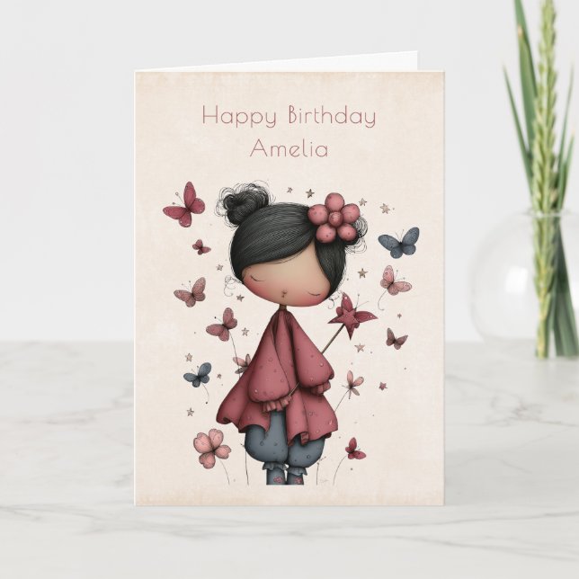 Carte Whimsical Fairy Doll Retro Cute Birthday (Devant)