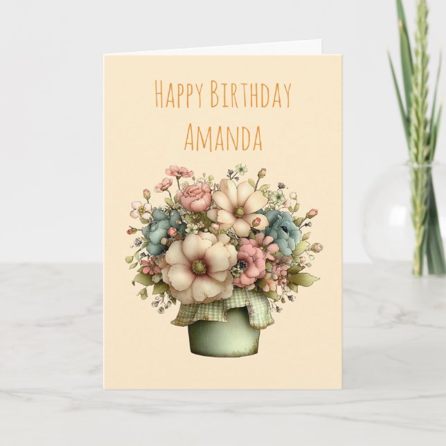 Carte Whimsical Flowers in a Planter Pot Cute Birthday (Devant)