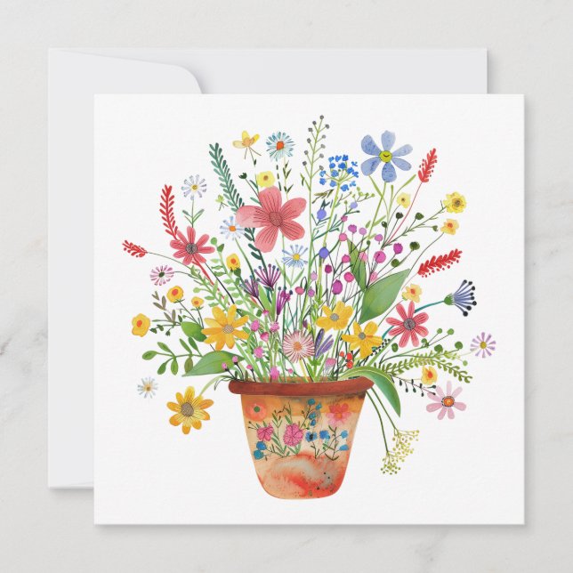 Carte Whimsical Flowers in Pot Cheer Thinking of You (Devant)