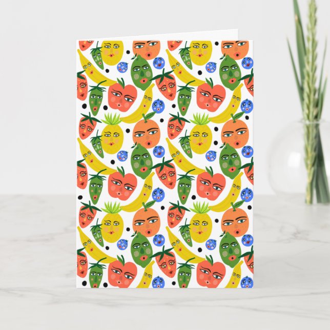 Carte Whimsical Funny Motif de salade de fruits (Devant)