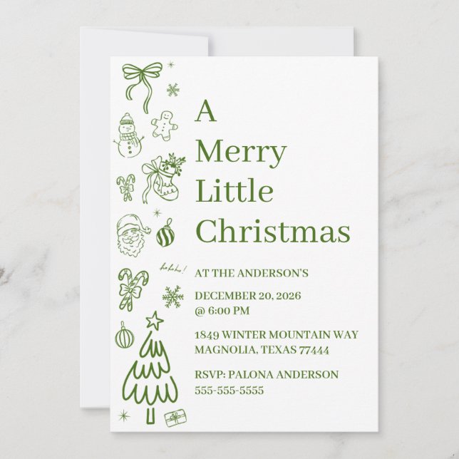 Carte Whimsical Hand Drawn Doodle Green  (Devant)