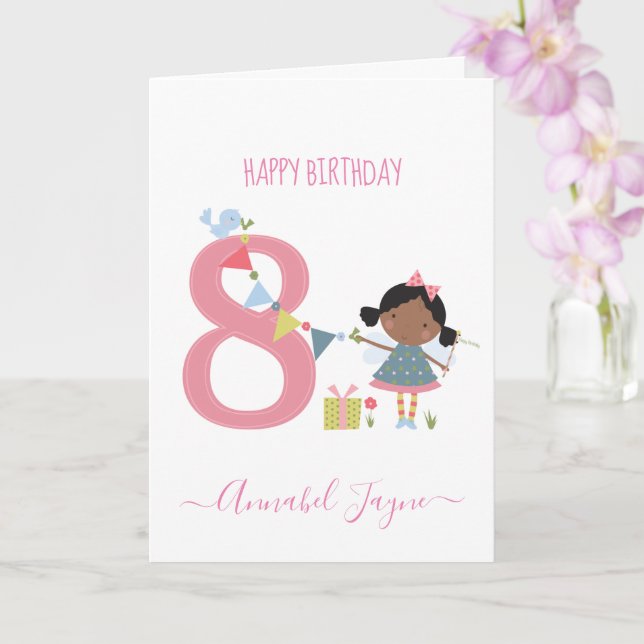 Carte Whimsical Huitième anniversaire fée mignon rose (Orchidée)
