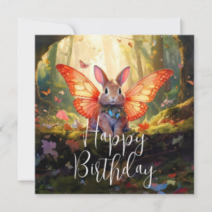 Carte Whimsical lapin enchanted forêt Joyeux anniversair